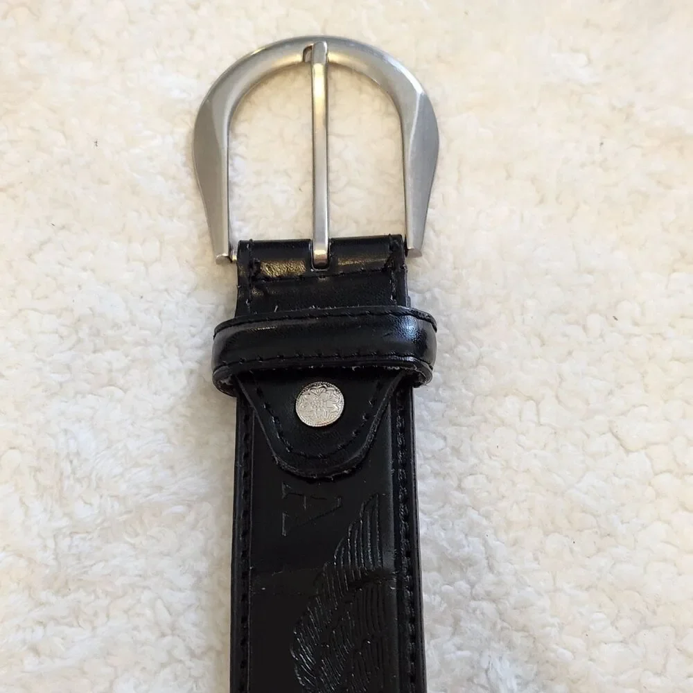 Genuine Black Leather Mens L (38-40) Embossed American Eagle USA Biker Belt